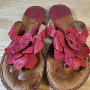 Born Red Leather Floral Toe-Post Sandals